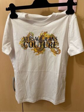 Versace Jeans Couture White T-Shirt with Gold Baroque Logo